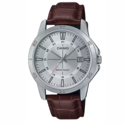 Casio General MTP-V004L-7CU Brown Leather Strap with White Dial Analog Men Watch